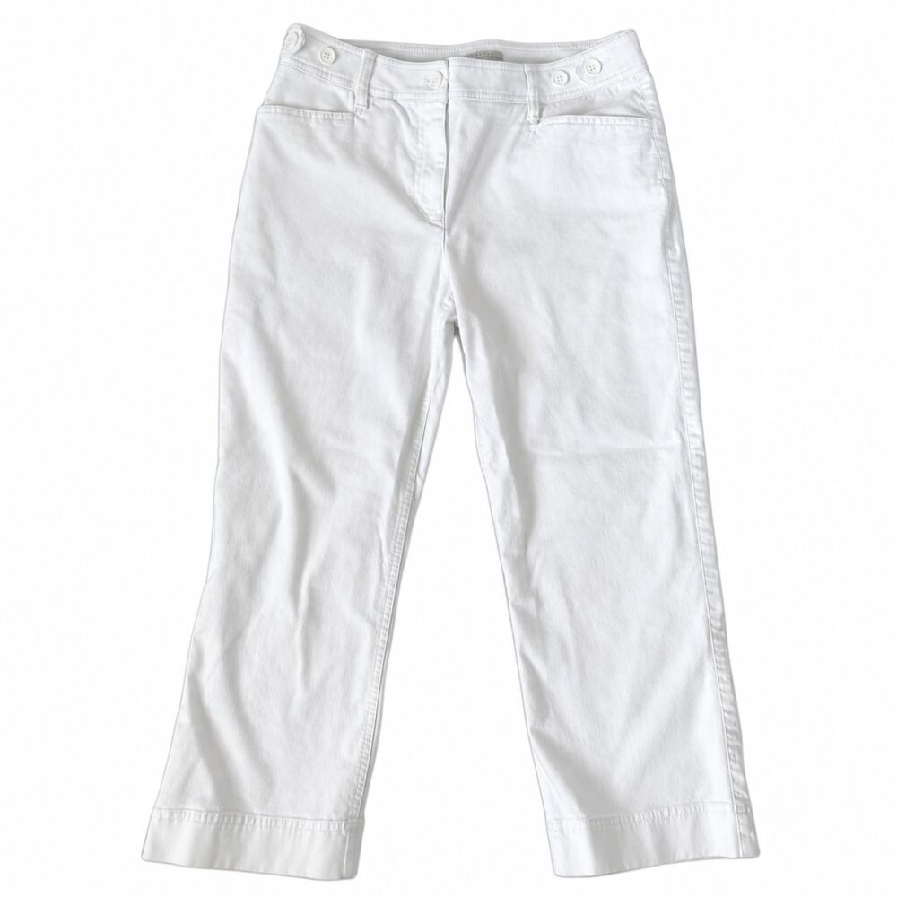 Jones New York Sport Womens Size 8 White Stretch Capri Pants Button Waist Cuffed